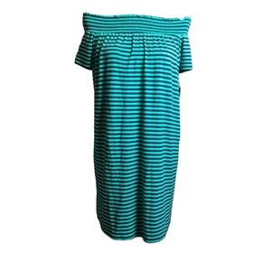NWT SO striped dress teal navy sz M can be off shoulder